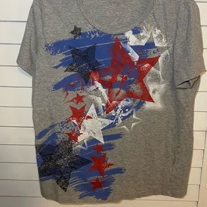 Laura Scott Size L Patriotic Grey T-Shirt